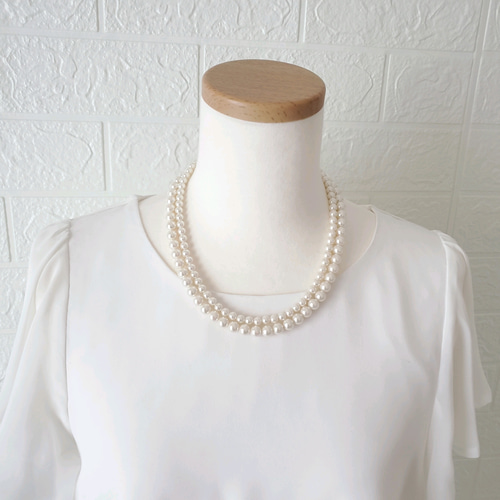 2連パールネックレス / ピアスorイヤリング2点set［結婚式 入学式