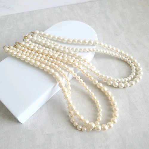 2連パールネックレス / ピアスorイヤリング2点set［結婚式 入学式