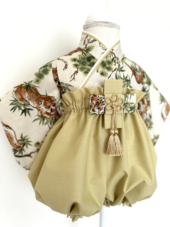 ベビー袴  白虎×うぐいす色 即日発送 1着のみ ベビー袴 白虎×うぐいす色 ベビー服 babyitemKND 通販 17057110