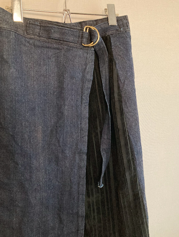 岡山デニム　国産デニム　巻きスカート　ラップスカート  デニム　セルビッジデニム　ネイビー　ロングスカート　スカート　 2枚目の画像