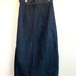 岡山デニム　国産デニム　巻きスカート　ラップスカート  デニム　セルビッジデニム　ネイビー　ロングスカート　スカート　 3枚目の画像