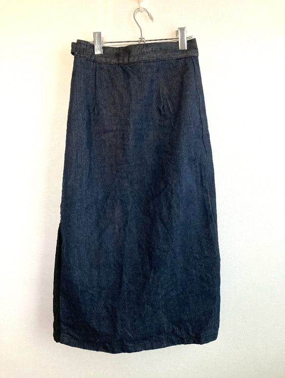 岡山デニム　国産デニム　巻きスカート　ラップスカート  デニム　セルビッジデニム　ネイビー　ロングスカート　スカート　 3枚目の画像