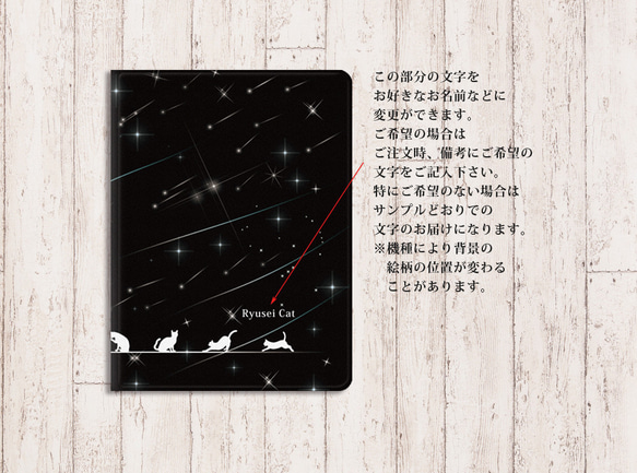 【Ryusei Cat（ブラック）】両面印刷（Apple Pencil収納ポケット付き）手帳型iPadケース-カメラ穴有 3枚目の画像