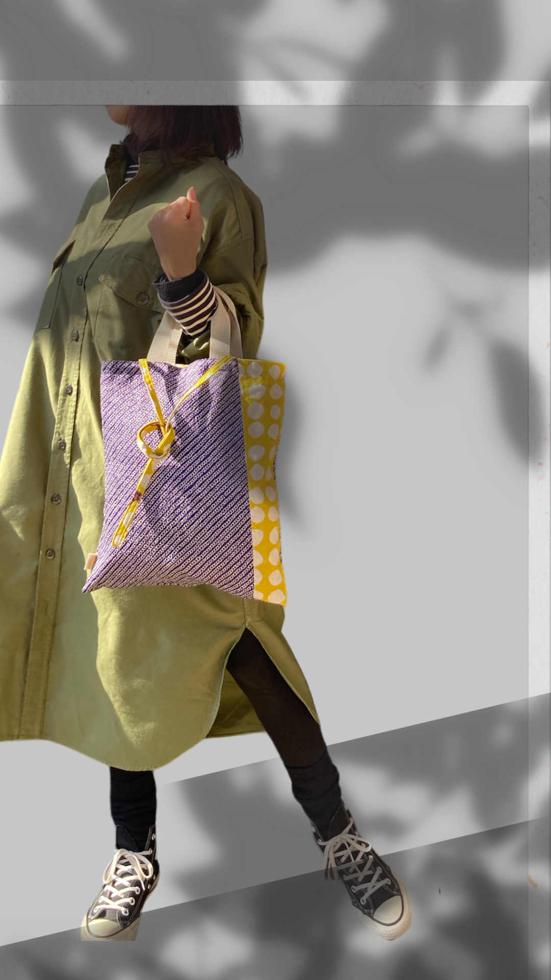 着物リメイクバッグ　リバーシブルにも♪着物生地は絞り軽〜いバッグ