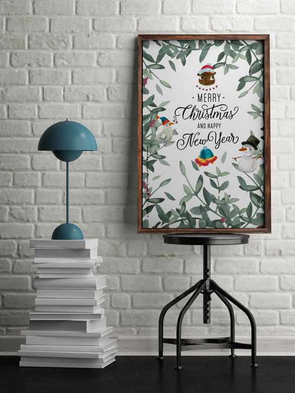 聖誕卡片 雪人與灰鳥【CM18014】洛可可草莓 WELKIN手創明信片 第1張的照片