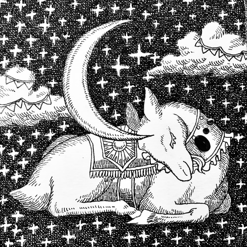 原画【一点物】「アイベックスの夜」アンティーク風なペン画の 原画【一点物】「アイベックスの夜」アンティーク風なペン画の