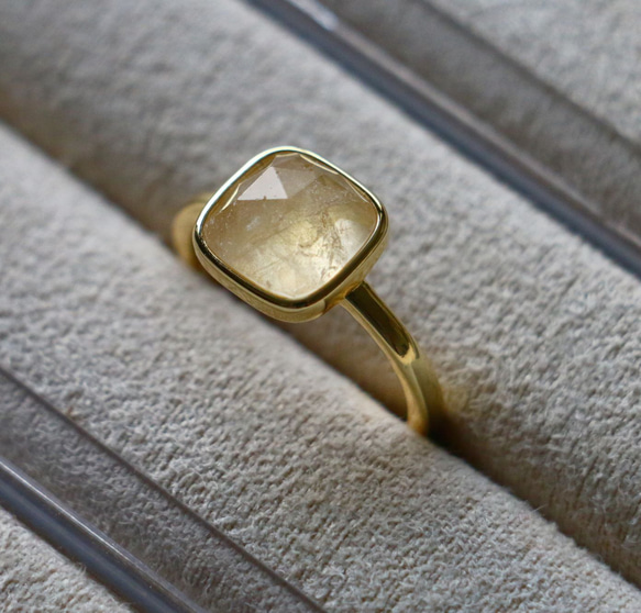 天然石　シトリン　真鍮　リング　Brass　Ring　指輪　フリーサイズ　14号前後 4枚目の画像