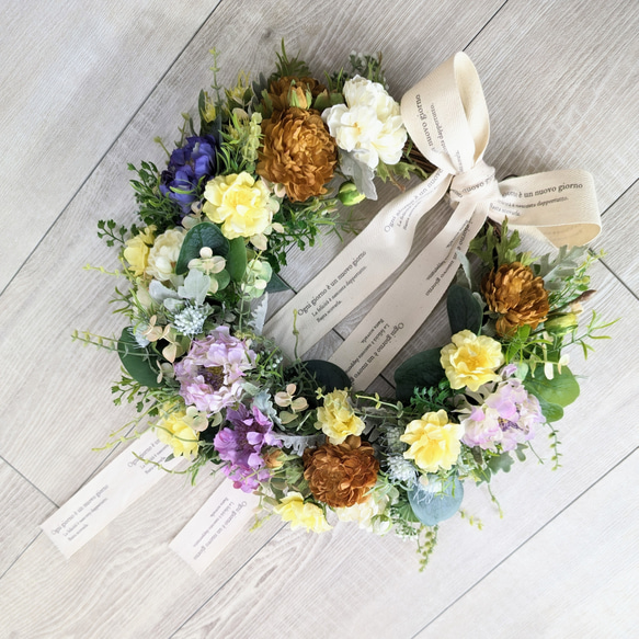 春花wreath〜スカビオサ×ラナンキュラス×ローズ ギフト お祝い 母の日 4枚目の画像