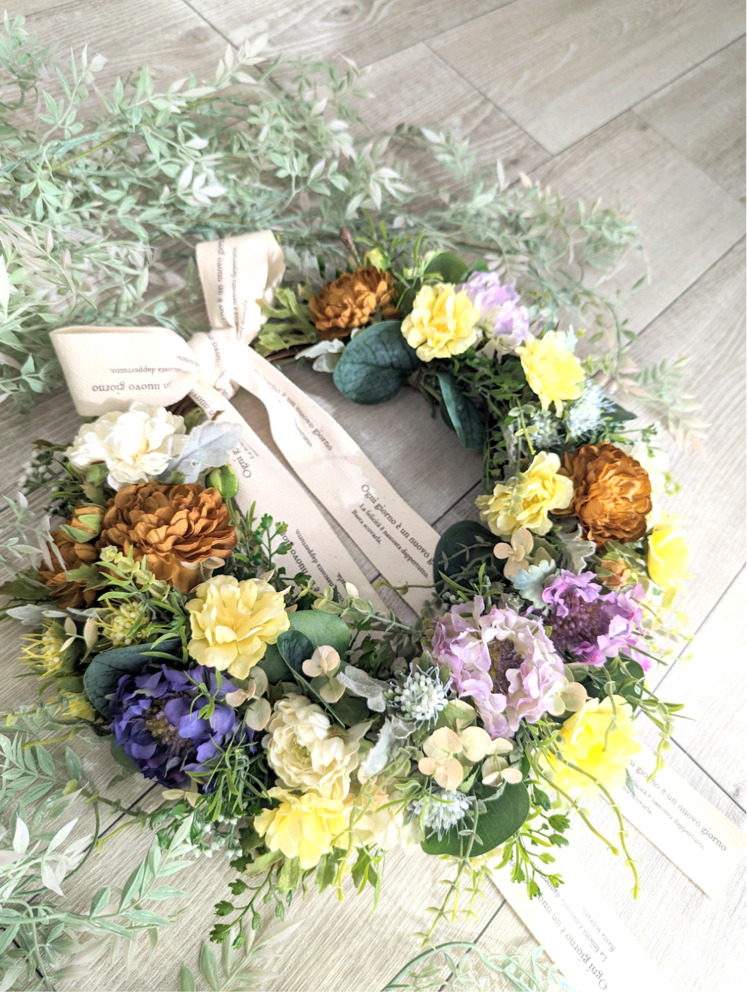 光の庭 Garden wreath〜ローズ×ラナンキュラス×スカビオサ 春花 秋色 アーティフィシャルフラワー ギフト