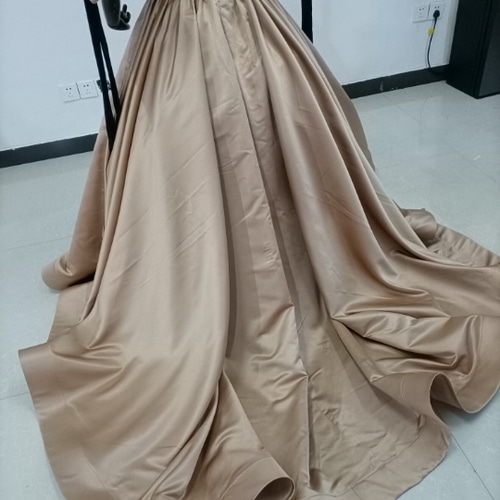 人気上昇！パーティードレス カーキ色 ベアトップ 取り外し袖 編み上げ  