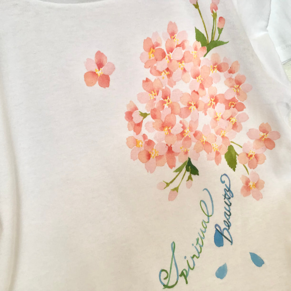 【受注生産】型染Tシャツ　4月誕生花　桜 2枚目の画像