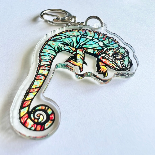 chame-leon -カメレオン キーホルダー【切り絵×ちぎり絵】アクリル