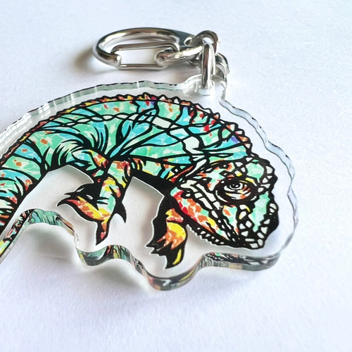 chame-leon -カメレオン キーホルダー【切り絵×ちぎり絵】アクリル