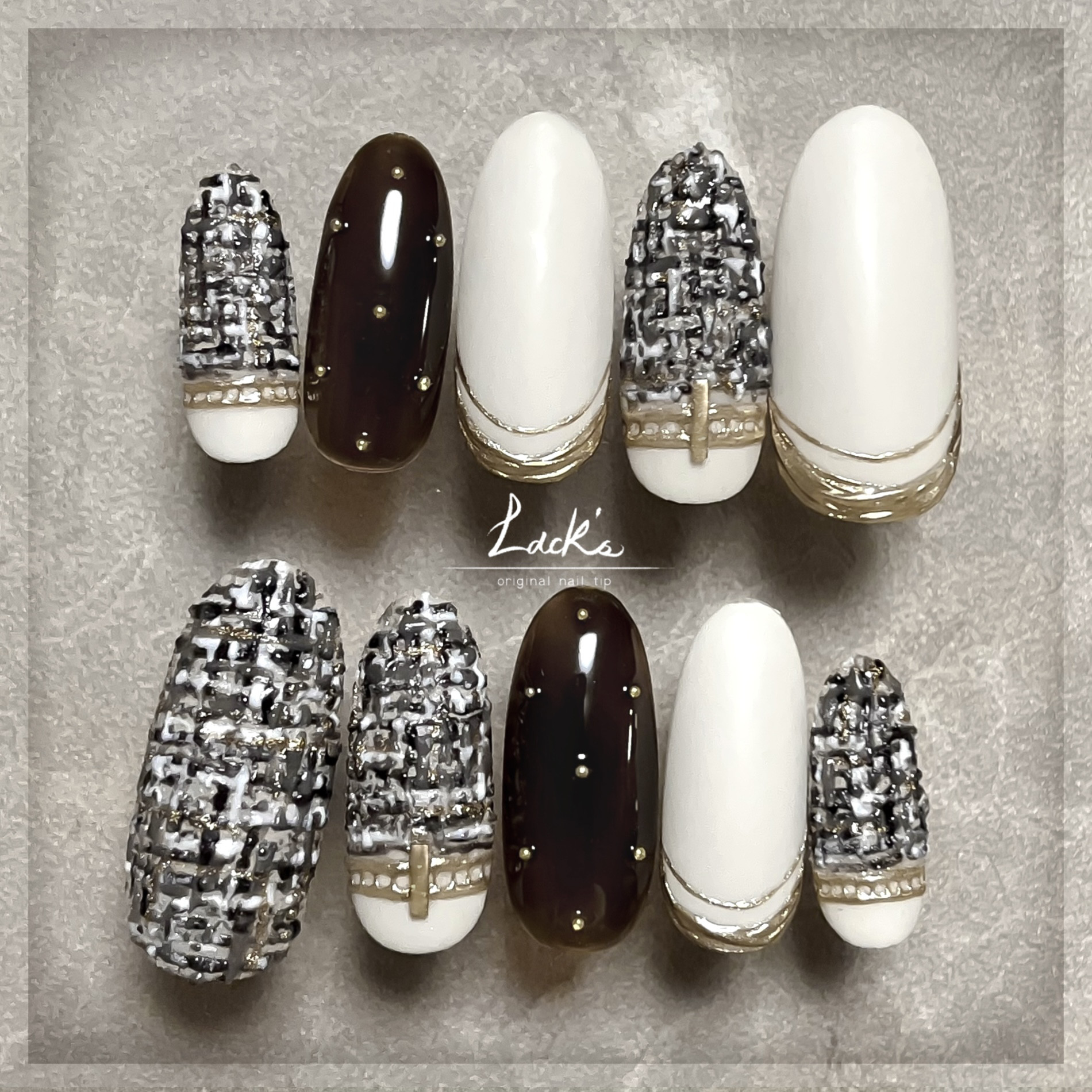 モノトーン&オフホワイトツイードネイル ネイルチップ（つけ爪） Lack