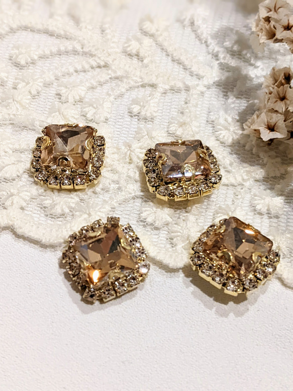 スクエア ラインストーン ビジュー シャンパンゴールド 13㍉ 4個