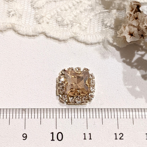 スクエア ラインストーン ビジュー シャンパンゴールド 13㍉ 4個