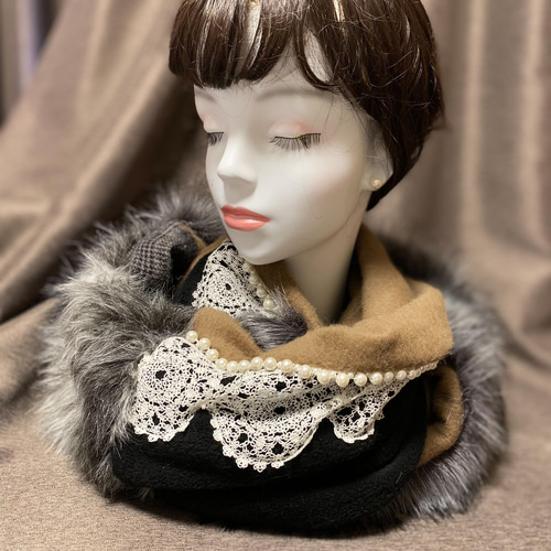 確認用♡フリースマフラー♡グレー♡ハンドメイド♡パール♡ 確認用♡フリースマフラー♡グレー♡ハンドメイド♡パール♡