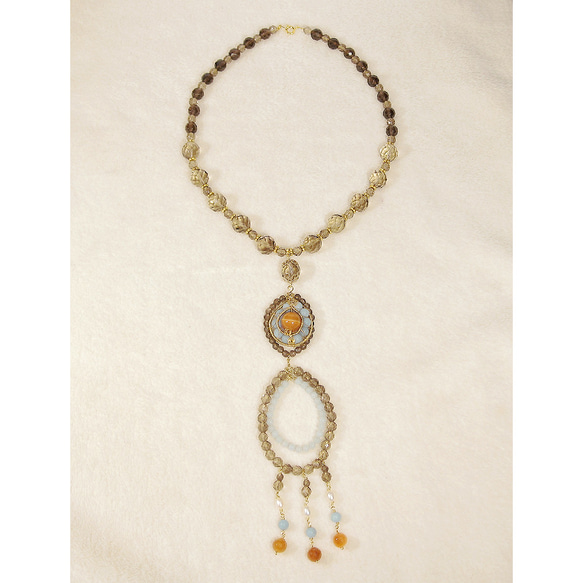 スモーキークォーツと縞メノウのネックレス（多面カット、大粒、天然石、茶水晶、瑪瑙） 8枚目の画像