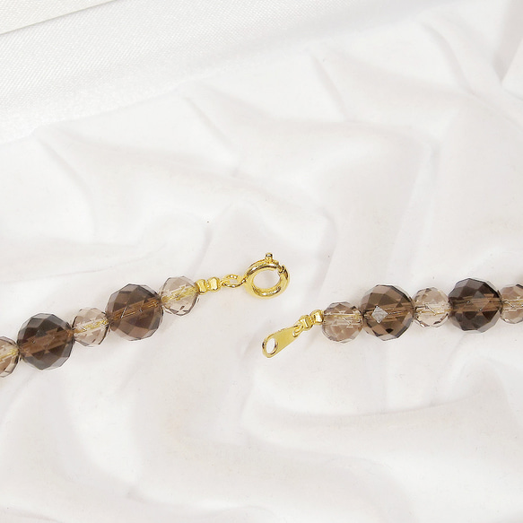 スモーキークォーツと縞メノウのネックレス（多面カット、大粒、天然石、茶水晶、瑪瑙） 7枚目の画像