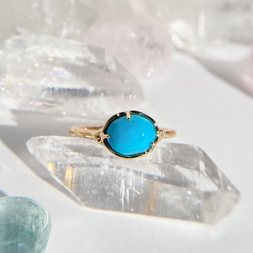 天然トルコ石リング 15.5号 スリーピングビューティー産原石から磨いた