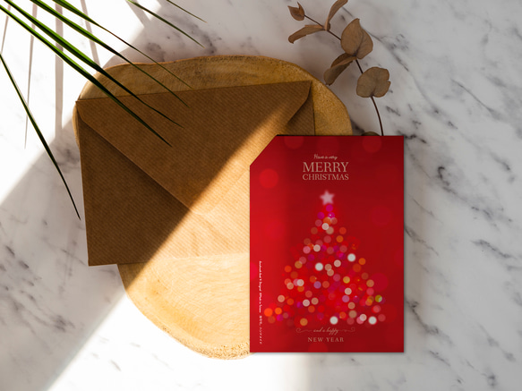 紅色霓虹耶誕樹【CM19004】洛可可草莓手創明信片 聖誕卡片含信封 第2張的照片