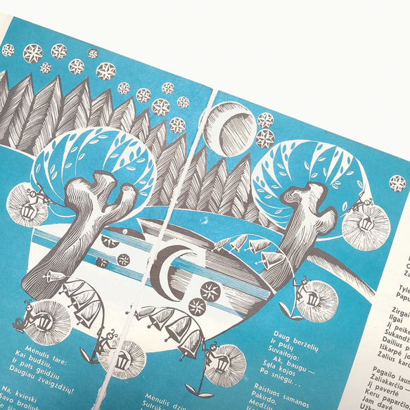 星月夜の蛍リトアニア洋書 カルトン 戯画 イラスト図版 ヴィンテージペーパー 2003－23.24 7枚目の画像