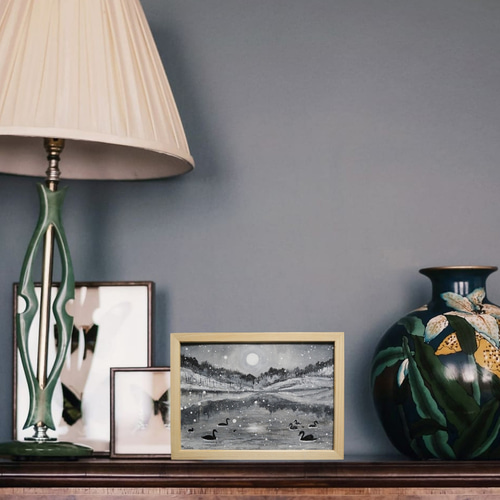 油絵 油彩 油彩画 絵 絵画 【白黒風景のハクチョウ池】 油絵 油彩 油彩画 絵画 【白黒風景のハクチョウ池】 絵画 HR