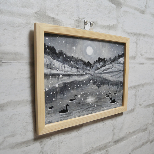 油絵 油彩 油彩画 絵画 【白黒風景のハクチョウ池】 絵画 HR