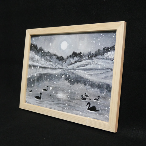 油絵 油彩 油彩画 絵 絵画 【白黒風景のハクチョウ池】 油絵 油彩 油彩画 絵画 【白黒風景のハクチョウ池】 絵画 HR