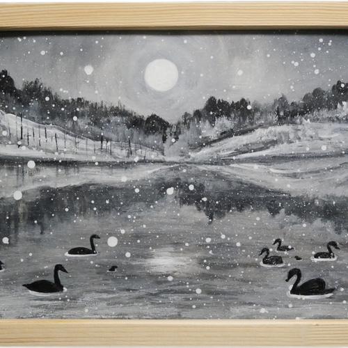 油絵 油彩 油彩画 絵 絵画 【白黒風景のハクチョウ池】 油絵 油彩 油彩画 絵画 【白黒風景のハクチョウ池】 絵画 HR