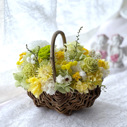 うちの子ワンちゃん猫ちゃんの花カゴ【受注制作】ペットのお供え