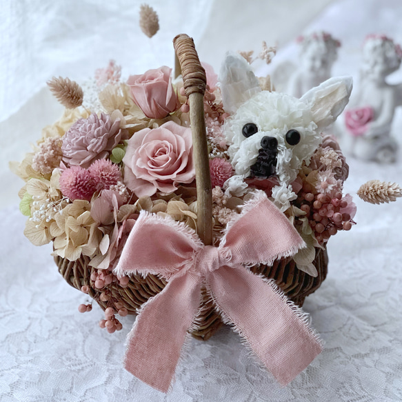 うちの子ワンちゃん猫ちゃんの花カゴ【受注制作】ペットのお供え