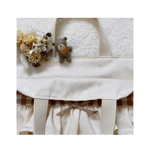 ハート テディベア レッスンバッグ シューズ袋 ハンドメイド 入園入学