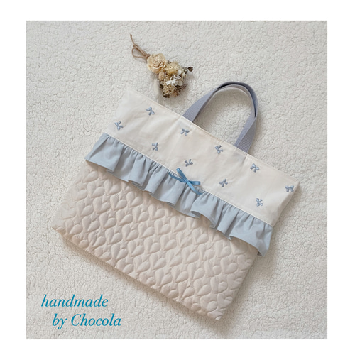 ハート キルティング ハート刺繍 レッスンバッグ ハンドメイド