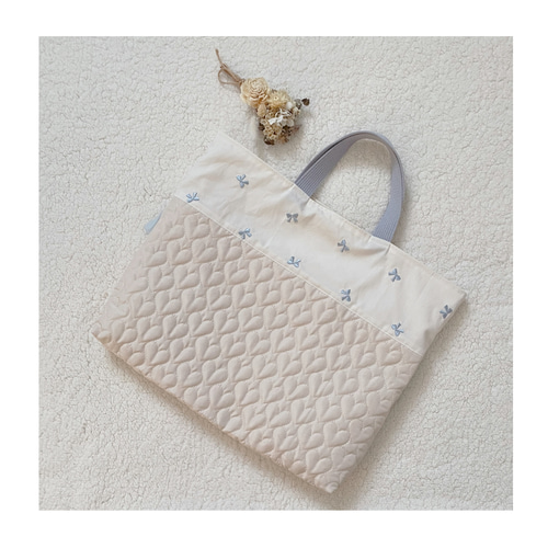 りぼん 刺繍生地 ハート キルト キルティング ヌビ レッスンバッグ