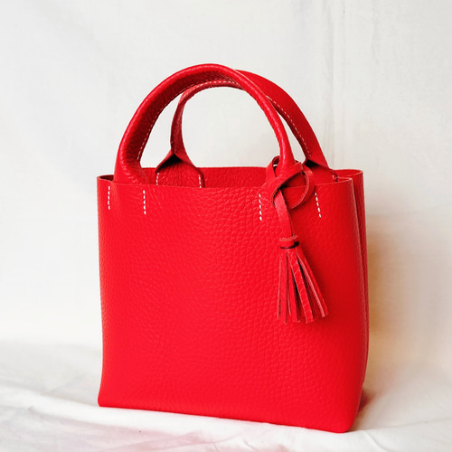 イタリアンレザー】手縫いのミニトートバッグ（コンパクト