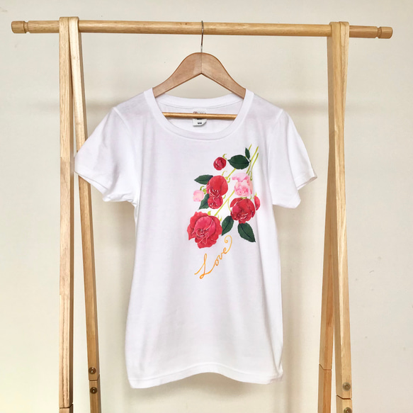 【受注生産】型染Tシャツ　6月誕生花バラ 4枚目の画像