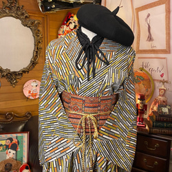 和洋折衷 古着 洗える 化繊 着物 和 ハンドメイド リメイク ワンピース ドレス 名古屋八寸帯　 KW-149 2枚目の画像