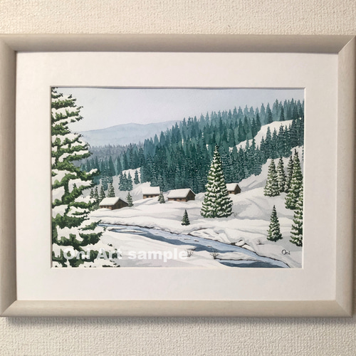 585＊初雪水彩画原画透明水彩画