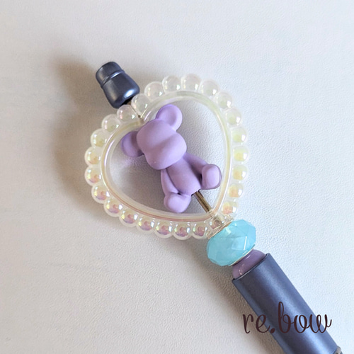 N1366 / カスタムタッチペン＆ボールペン 猫ちゃんビーズ ハート お花