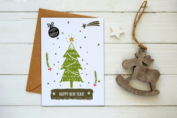 塗鴉聖誕小樹卡片【84】洛可可草莓手創 明信片含信封 第3張的照片