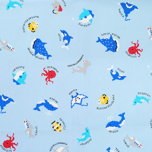 オックス生地【50×110cm】ドット絵 海の生き物 入園入学 50cm単位 生地
