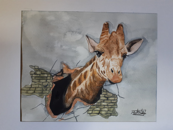 3D水彩画 覗くキリン 絵画 makochin 通販 17059698｜Creema