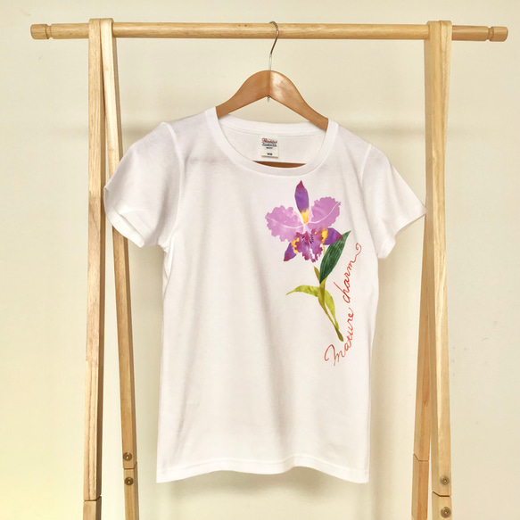 【受注生産】型染Tシャツ　12月誕生花カトレア 4枚目の画像