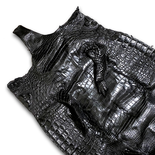 希少 超特大 クロコダイル ワニ革 ブラック 肚革 横約53cm×縦  