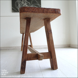 オールドチークベンチ X1 長椅子 古材家具 ダイニングベンチ イス 一枚板 プリミティブ 無垢材 古材家具 159cm 3枚目の画像