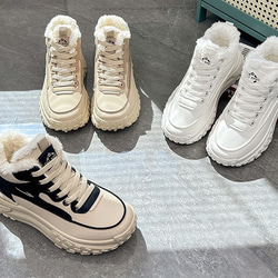 レディース冬用スエード保温厚底スニーカー綿靴は軽くて快適 3カラー  W118 1枚目の画像