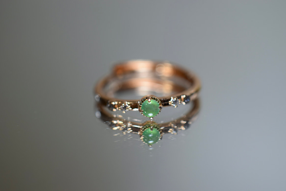 SR3-129 ミニ 氷種 明るく浅い若緑色 ミャンマー産 天然 本翡翠 リング 指輪 シンプル フリーサイズ 金属アレ 10枚目の画像