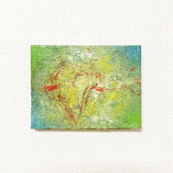 原画 油絵 シトラスの戯れ 柑橘のアート 抽象画  75×100mm イエロー×グリーン×ブルー モダンアート 1枚目の画像