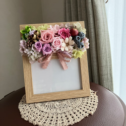 Creema限定】お花フォトフレーム✳︎アレンジ リンゴ リボン添えて